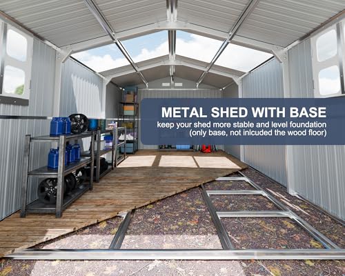 10x16 FT Metal Outdoor Storage Shed with Base Windows Skylight