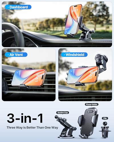 Military Grade Phone Holders for Your Car 【89+ LBS Strongest Suction & Metal Clip】 2026 Ultimate Car Phone Holder