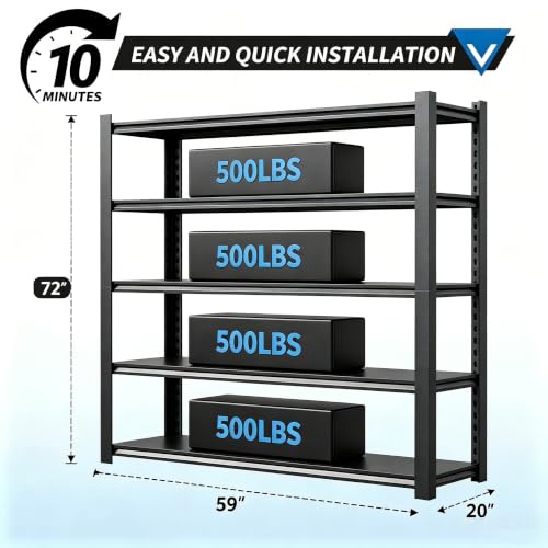 59" W Heavy Duty Metal Garage Shelving 2500LBS