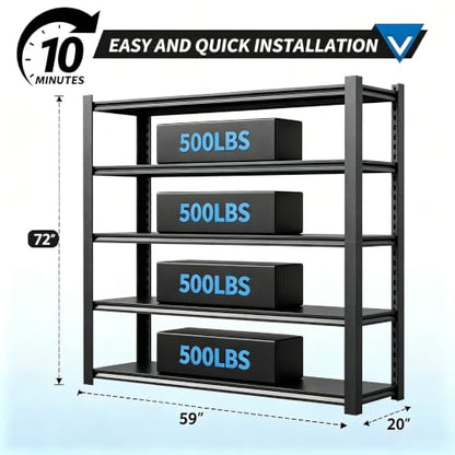 59" W Heavy Duty Metal Garage Shelving 2500LBS