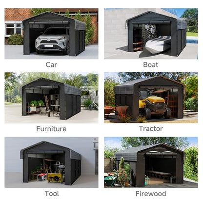10x15 FT Heavy Duty Metal Carport with Removable Sidewalls