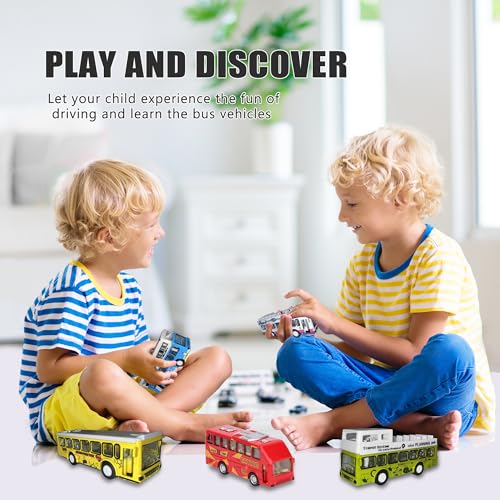 Double Decker Bus Open Door Die Cast Metal Toy Cars Pull Back 5 Pack (5 Count)