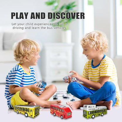 Double Decker Bus Open Door Die Cast Metal Toy Cars Pull Back 5 Pack (5 Count)
