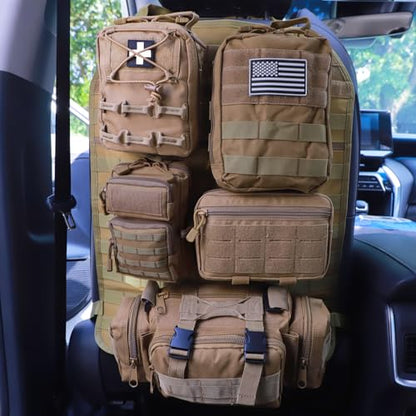 Universal Tactical Seat Back Organizer Vehicle Molle Panel Organizer Storage Bag with 5 Detachable Molle Pouch for All Vehicel Such as Jeep