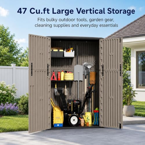 47 Cu.Ft Vertical Outdoor Storage Shed with Reinforced Floor