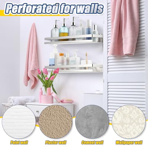 2 Pieces Stainless Steel Shelf Bathroom Shower Floating Shelves Wall Mounted Shower Caddy Basket Shelf Storage Organizer Shelves for Bathroom (2 Count)