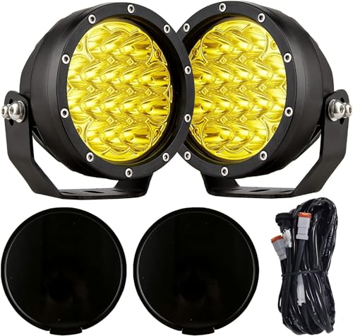 5Inch 160W Round Offroad Lights 18800LM LED Amber Fog Lights Yellow Driving Light Bar Off Road Spot Light Pods With Wiring Harness IP69K for Car Trucks SUV