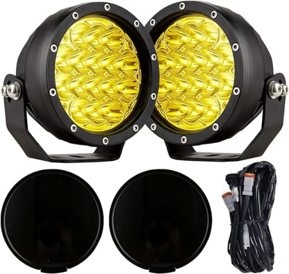 5Inch 160W Round Offroad Lights 18800LM LED Amber Fog Lights Yellow Driving Light Bar Off Road Spot Light Pods With Wiring Harness IP69K for Car Trucks SUV