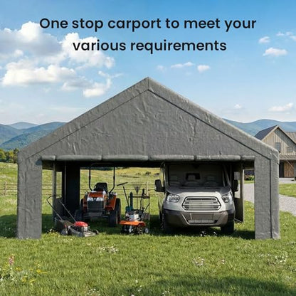20'×20' Storage Shelter Outdoor Gable Roof Carport with Removable Side Walls