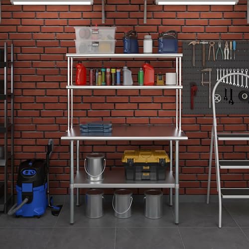 Stainless Steel Work Table Wide Double Tier Overshelf