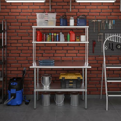 Stainless Steel Work Table Wide Double Tier Overshelf