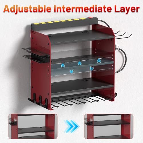 Power Tool Organizer Wall Mount with Charging Station & 8 Outlet