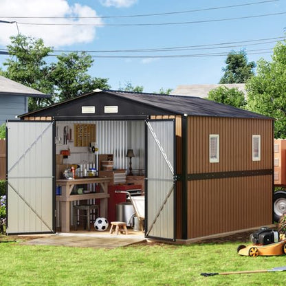 10X12 FT Outdoor Steel Storage Shed with Frame Floor