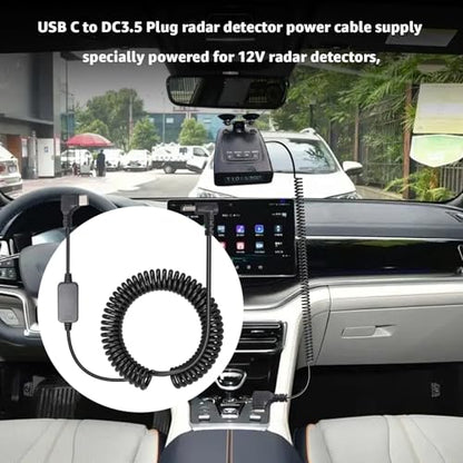 USB C to DC3.5 Colied Power Cord for Cobra Uniden Whistler Radar Detector (8.2 Foot)