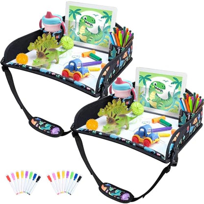Kids Travel Tray for Carseat with Tablet Stand for Road Trip (2 Count)