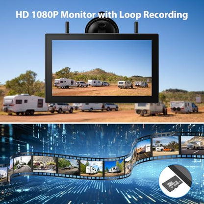 4 Magnetic Solar Wireless Backup Camera HD1080P DVR 10.1" Touchscreen Monitor (4 Count)