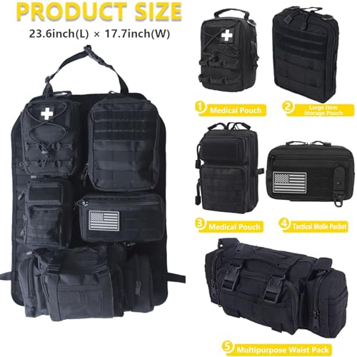 Universal Tactical Car Seat Back Organizer Bag Tactical Molle Vehicle Organizers Panel Vehicle Protector Organizers with 5 Detachable Pouches for Car