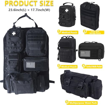 Universal Tactical Car Seat Back Organizer Bag Tactical Molle Vehicle Organizers Panel Vehicle Protector Organizers with 5 Detachable Pouches for Car