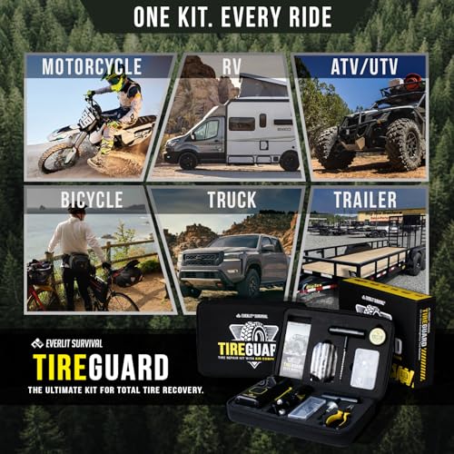 All-in-One Tire Repair Kit with Air Compressor – 150 PSI Portable Cordless Tire Inflator & Plug Kit – Flat Tire Emergency Roadside Kit for Car, SUV, Truck & Motorcycle Fast Repair & Inflation