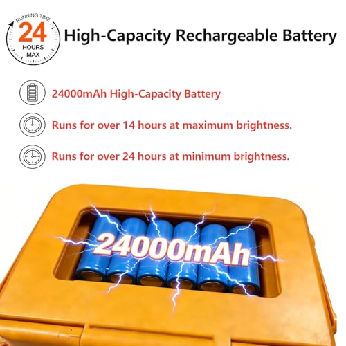 Portable LED Work Solar Light 100W 24000mAh 20000 LM with Stepless Brightness Job Site Battery Rechargeable LED Floor Light for Emergency Worklight for Hurricane