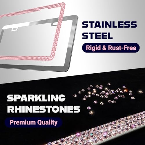 Glamorous Pink Bling License Plate Frame for Women (2 Count)