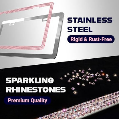 Glamorous Pink Bling License Plate Frame for Women (2 Count)