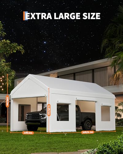 10x20 Ft. Metal Carport Garage with PE Fabric and Galvanized Steel Frame Outdoor Shelter for Cars