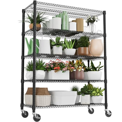 3300LBS 53.1" W 5 Tiers Shelf Steel Storage Shelving Utility Shelving Unit Steel Organizer Wire Rack for Home