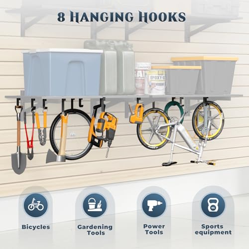 2 Pack Heavy Duty Garage Wall Shelving with 8 Hooks (2 Count)
