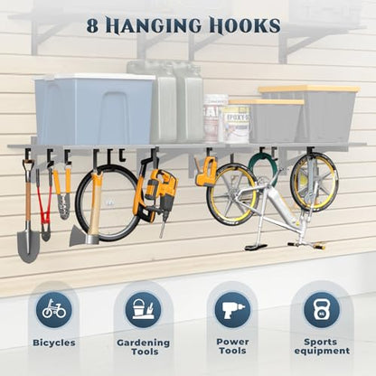 2 Pack Heavy Duty Garage Wall Shelving with 8 Hooks (2 Count)