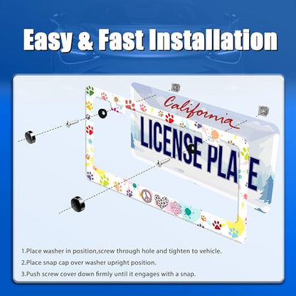 Dog Cat Paw License Plate Frame Stainless Steel Accessory 12.3x6.3Inch
