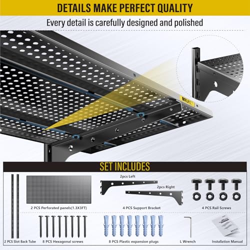 2 Tier 1.3x3ft Garage Shelving Wall Mounted (2 Count)