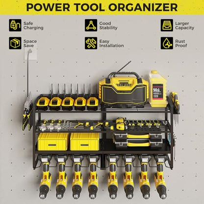 Power Tool Organizer Wall Mount with 4 Racks and 8 Cordless Drills