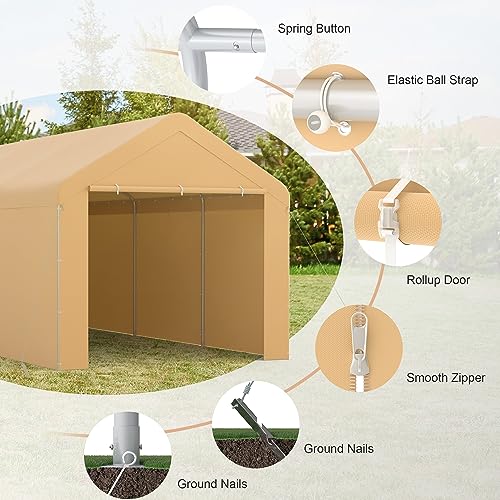 Carport 10'x20' Heavy Duty Car Canopy Portable Garage with Removable Sidewalls & Doors for Truck Boat Car Port