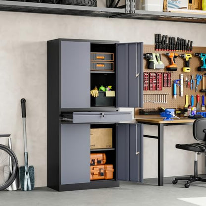 Metal Garage Storage Cabinet with Locking Doors and Adjustable Shelves