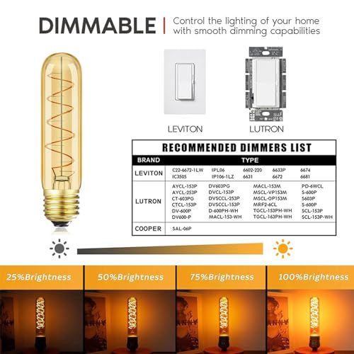 Vintage T10 LED Edison Light Bulb Super Thin Filament