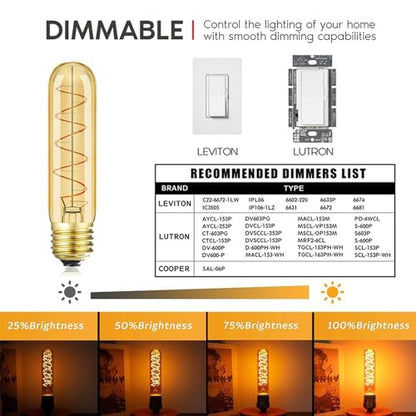 Vintage T10 LED Edison Light Bulb Super Thin Filament