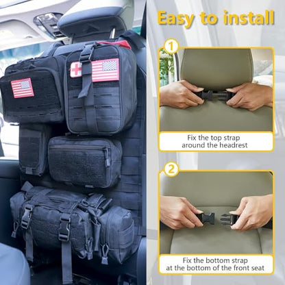 Universal Tactical Car Seat Back Organizer Bag Tactical Molle Vehicle Organizers Panel Vehicle Protector Organizers with 5 Detachable Pouches for Car Truck Ford Jeep