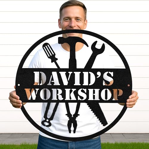 Custom Garage Workshop Metal Sign Personalized Tool Name Wall Art for Car Truck Mechanic Shop Decor Durable Steel Sign for Dad Husband Men’s Auto Workspace or Fence