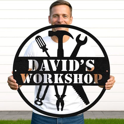 Custom Garage Workshop Metal Sign Personalized Tool Name Wall Art for Car Truck Mechanic Shop Decor Durable Steel Sign for Dad Husband Men’s Auto Workspace or Fence
