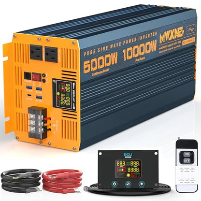 5000 Watt Power Inverter Pure Sine Wave 48V DC to 110V 120V 10000W Peak Heavy Duty Inverter with Remote Control and LED Display