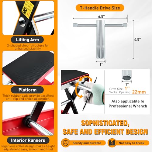 Motorcycle Lift Jack 1100 LBS Scissor Jack Stand Lift from 3.4" to 14.2" with Wide Deck Crank Handle Steel Scissor Hoist Garage Repair Lifter Table Jacks for Motorcycles ATV Dirt Bike