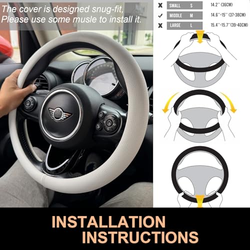 Nappa Leather Steering Wheel Cover Universal 14.5