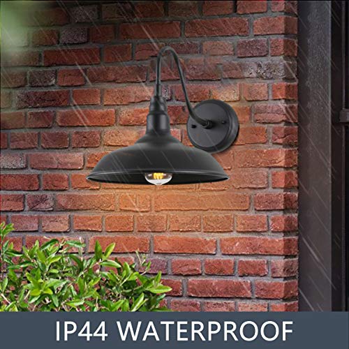 Black Gooseneck Barn Light for Farmhouse 10 Inch Dome Exterior Lights Fixture with Wall Mount