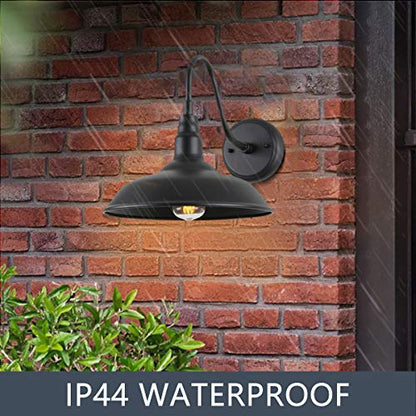 Black Gooseneck Barn Light for Farmhouse 10 Inch Dome Exterior Lights Fixture with Wall Mount