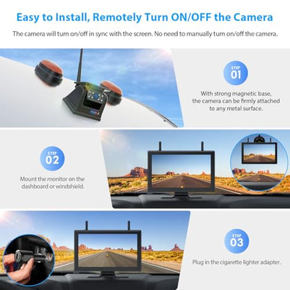 3 Magnetic Solar Wireless Backup Camera HD1080P Loop Recording 10.1 Inch Touchscreen Monitor
