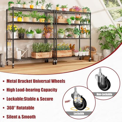 55.5" Wx24 x80 Heavy Duty Metal Wire Storage Shelving with Wheels (4 Count)