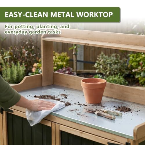 Rolling Potting Bench with Storage and Galvanized Metal Top