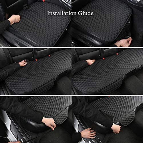 Pu Leather Car Seat Bottom Covers Protectors Include 1 Pair Front Driver Seat Pad Mat and 1 Rear Bench Cover Universal Fit 90% Vehicles