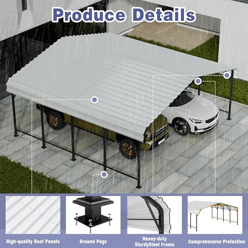 JY QAQA 20 x 20 FT Metal Carport Kits with Galvanized Steel Roof